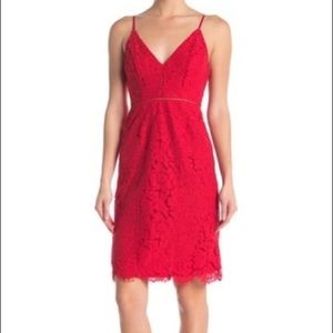 ASTR the Label Lace V-Neck Sheath Dress (Red)